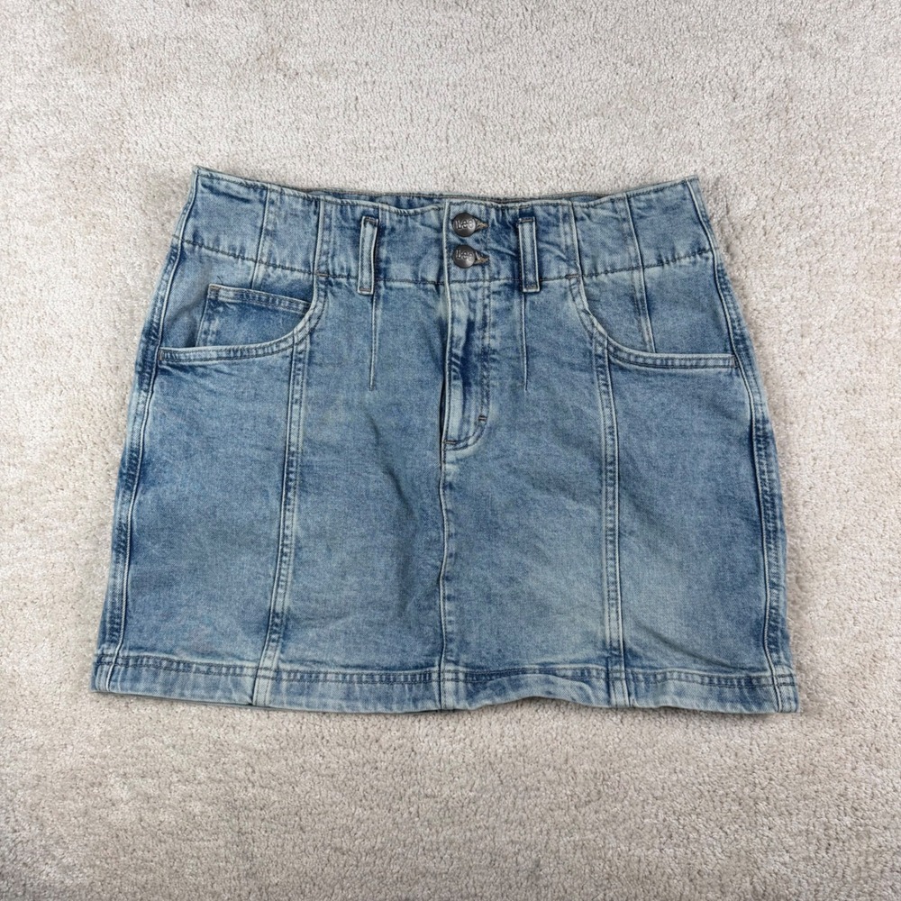 Lee Womens Denim Mini Skirt Medium Acid Wash High Waisted Double Button Size 12
